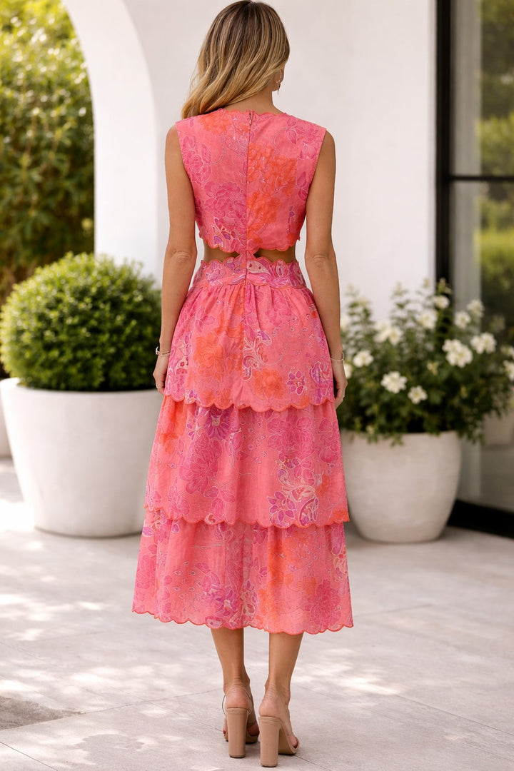 EMBROIDERED SCALLOP EDGE MAXI DRESS-PINK/MULTI