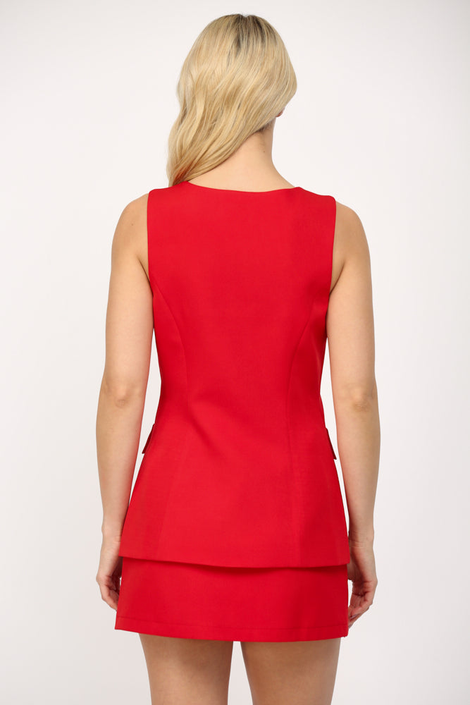 TWOFER SLEEVELESS ROMPER-SCARLET
