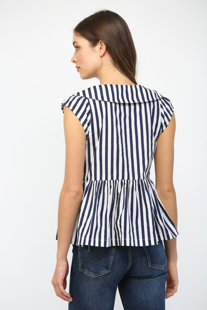 STRIPED SAILOR COLLAR TOP-NAVY/WHITE