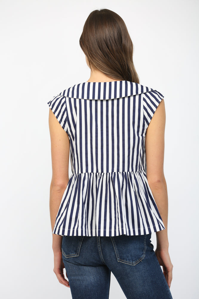 STRIPED SAILOR COLLAR TOP-NAVY/WHITE