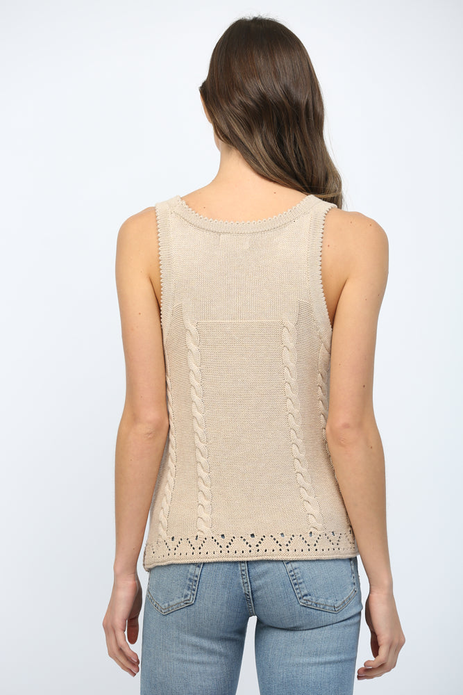 ABSTRACT SUNBURST SWEATER TANK-TAUPE