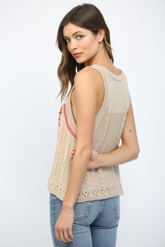 ABSTRACT SUNBURST SWEATER TANK-TAUPE