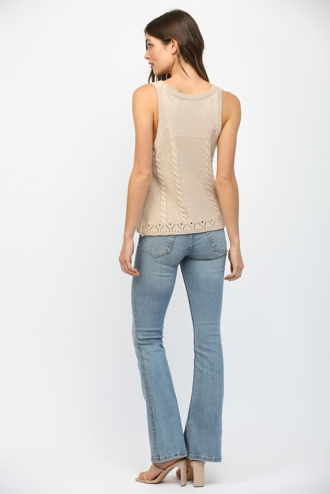 ABSTRACT SUNBURST SWEATER TANK-TAUPE
