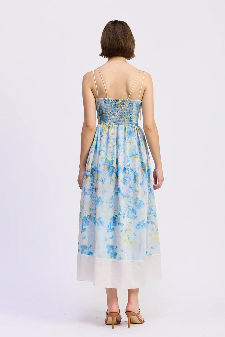 VIVIAN MIDI DRESS-IVORY/BLUE/YELLOW