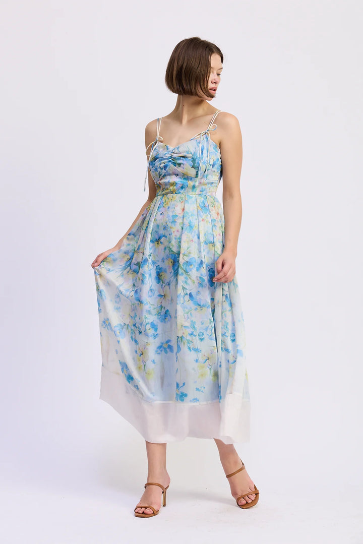 VIVIAN MIDI DRESS-IVORY/BLUE/YELLOW