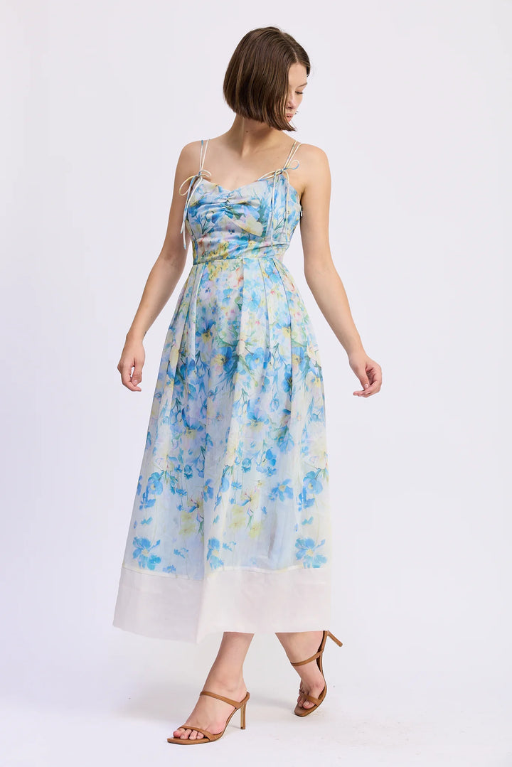 VIVIAN MIDI DRESS-IVORY/BLUE/YELLOW