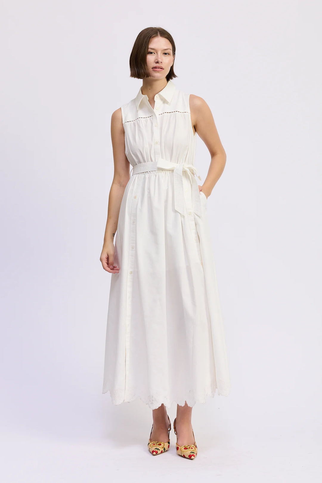 BRITTANY MAXI SHIRT DRESS-WHITE