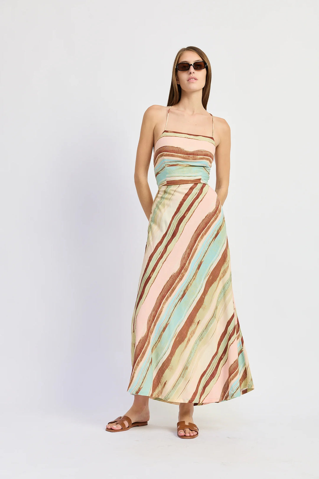 LANA MAXI DRESS-BLUSH/BROWN/BLUE