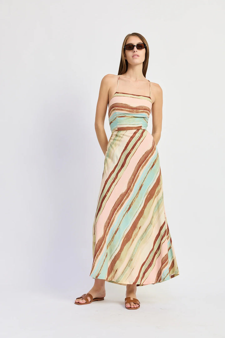LANA MAXI DRESS-BLUSH/BROWN/BLUE