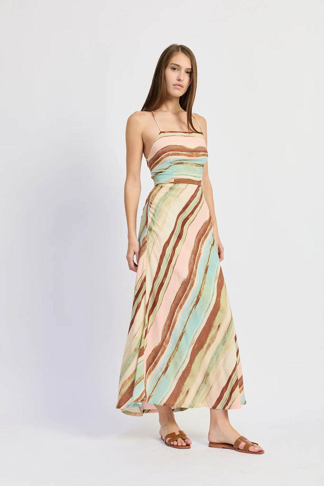 LANA MAXI DRESS-BLUSH/BROWN/BLUE
