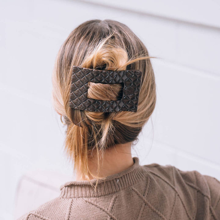 FLAT LARGE RECTANGLE HAIR CLIP-TRULY TAUPE QUILTED