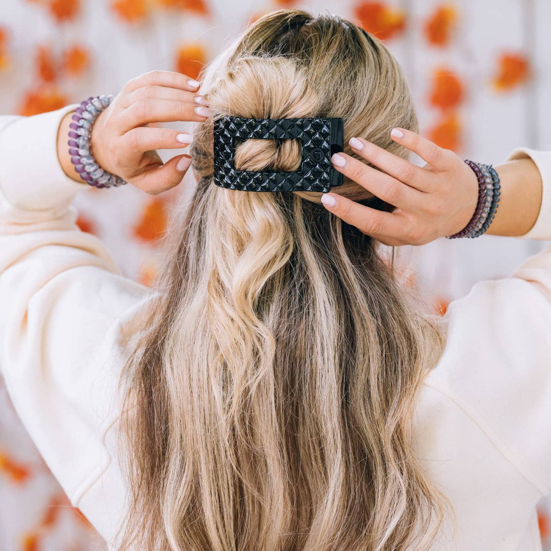 FLAT MEDIUM RECTANGLE HAIR CLIP-JET BLACK QUILTED