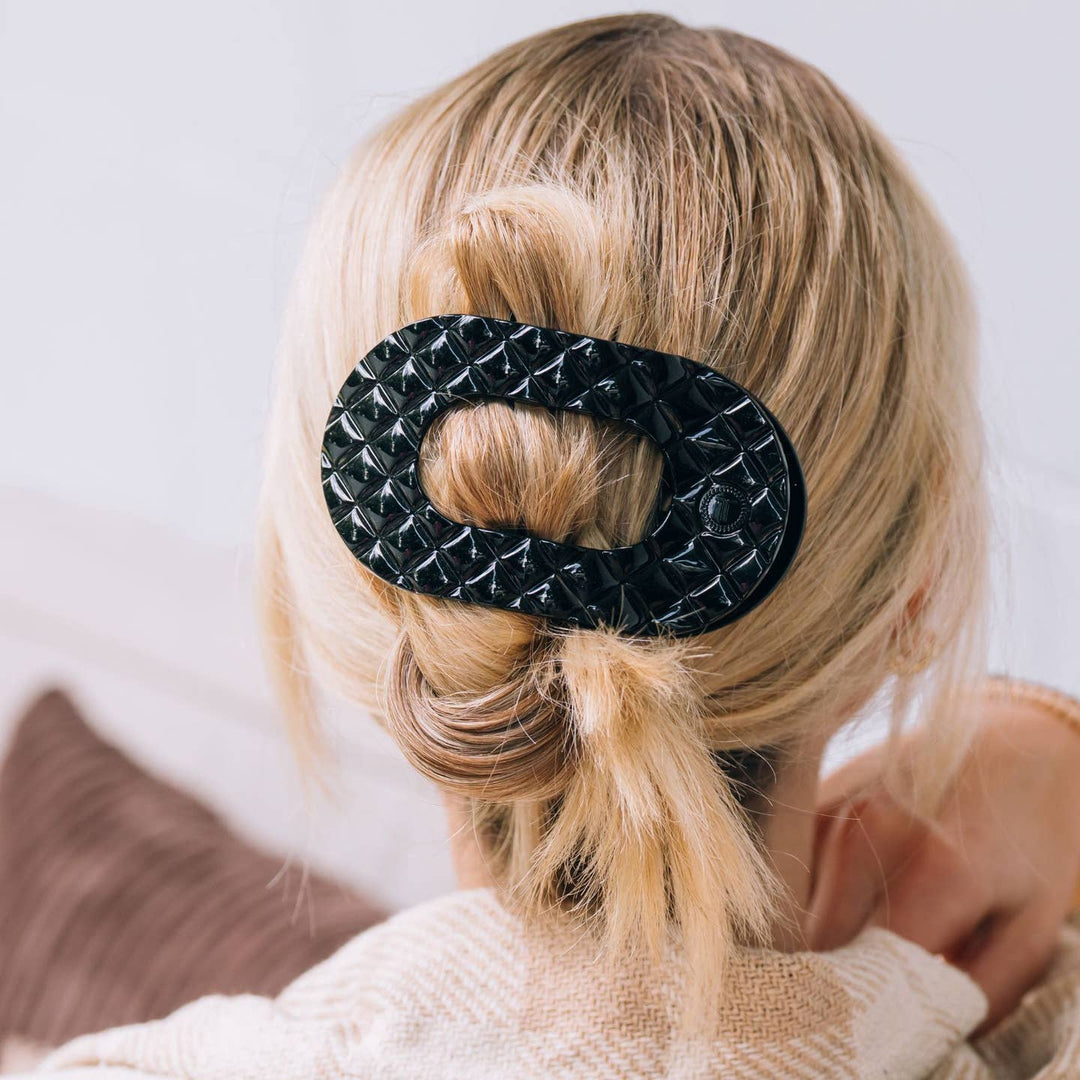 FLAT ROUND LARGE HAIR CLIP-JET BLACK QUILTED