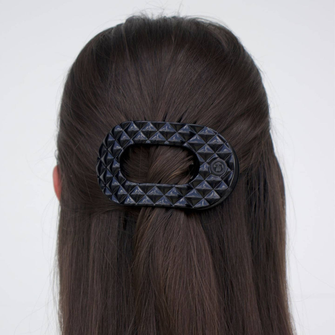 FLAT MEDIUM ROUND HAIR CLIP-JET BLACK QUILTED