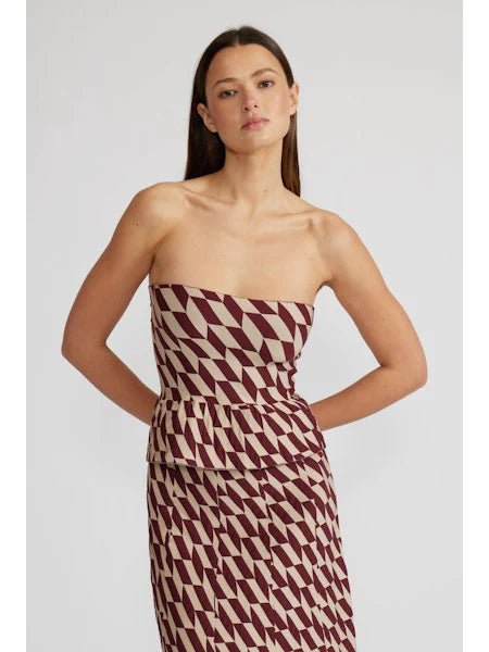 ANTONELLA STRAPLESS TOP-BURGUNDY/CREAM