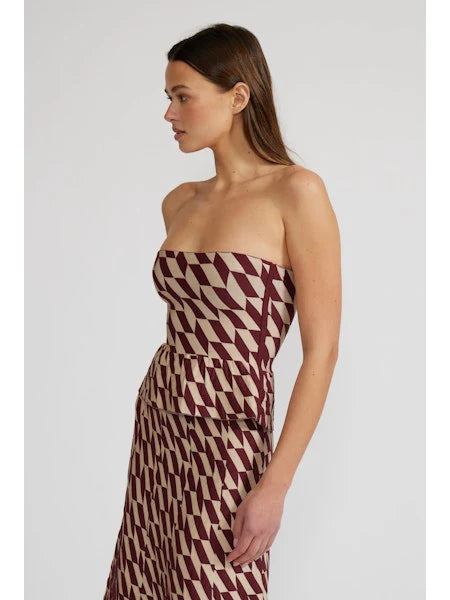 ANTONELLA STRAPLESS TOP-BURGUNDY/CREAM