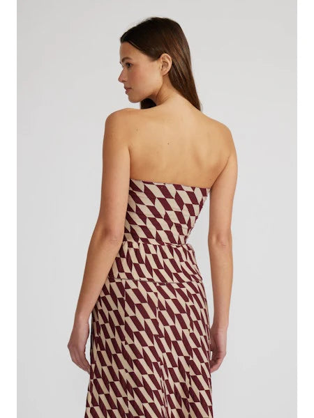 ANTONELLA STRAPLESS TOP-BURGUNDY/CREAM