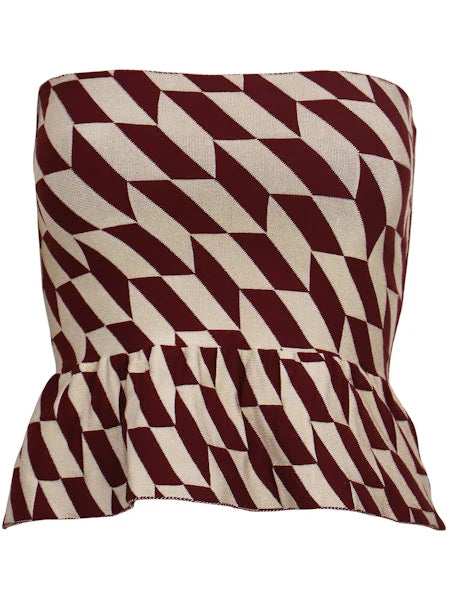ANTONELLA STRAPLESS TOP-BURGUNDY/CREAM
