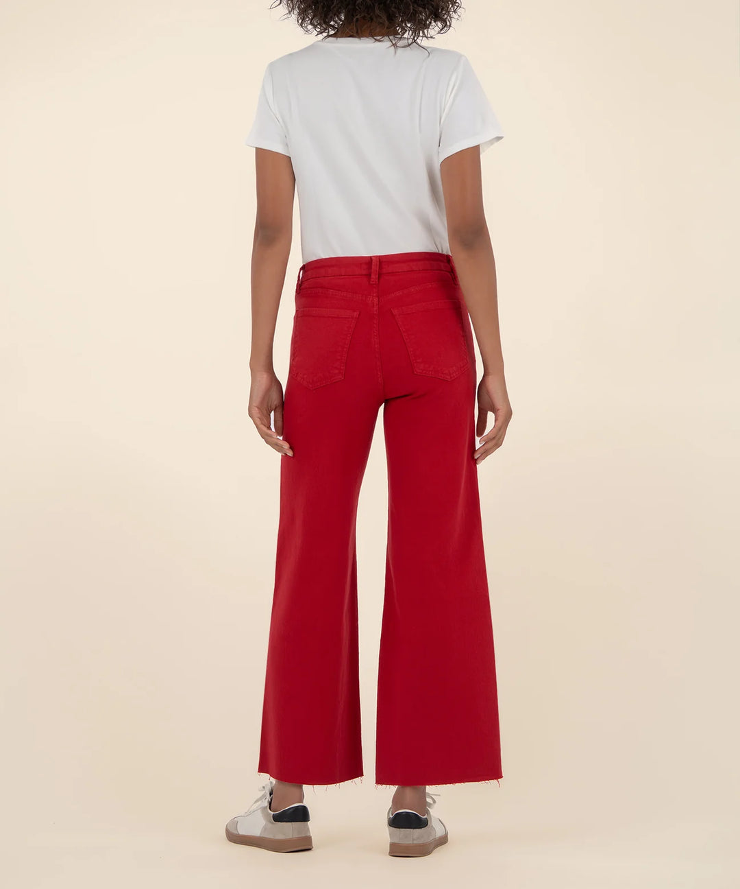 MEG HIGH RISE FAB AB WIDE LEG RAW HEM-RUBY RED