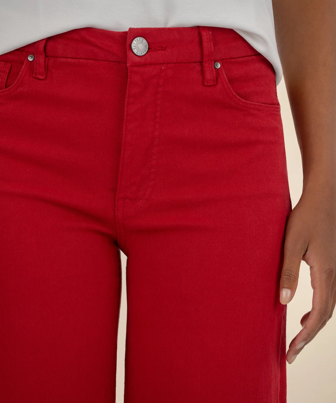 MEG HIGH RISE FAB AB WIDE LEG RAW HEM-RUBY RED