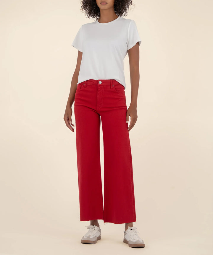 MEG HIGH RISE FAB AB WIDE LEG RAW HEM-RUBY RED