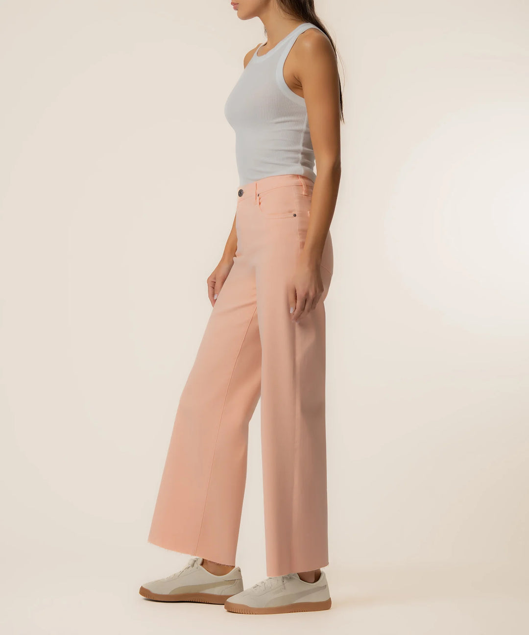 MEG HIGH RISE FAB AB WIDE LEG RAW HEM-SHERBET