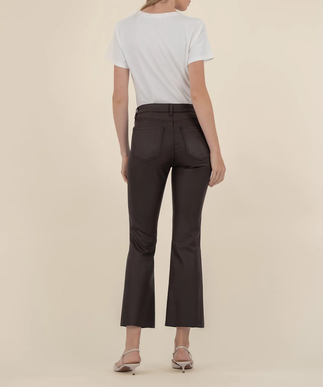 KELSEY COATED HIGH RISE ANKLE FLARE WITH RAW HEM-CHOCOLATE