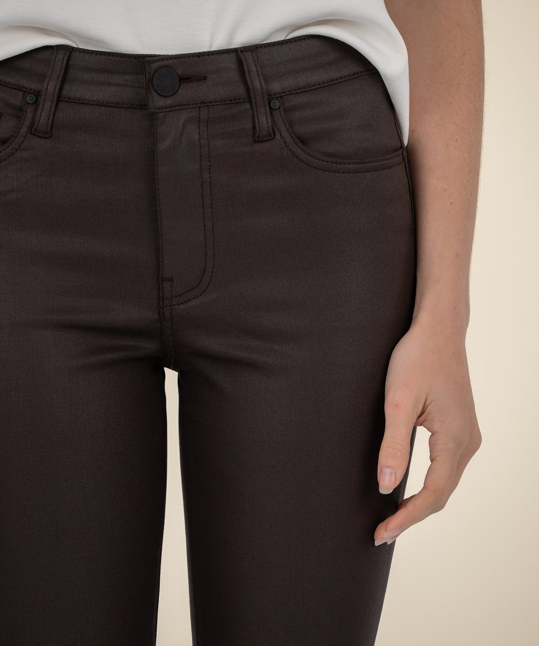 KELSEY COATED HIGH RISE ANKLE FLARE WITH RAW HEM-CHOCOLATE