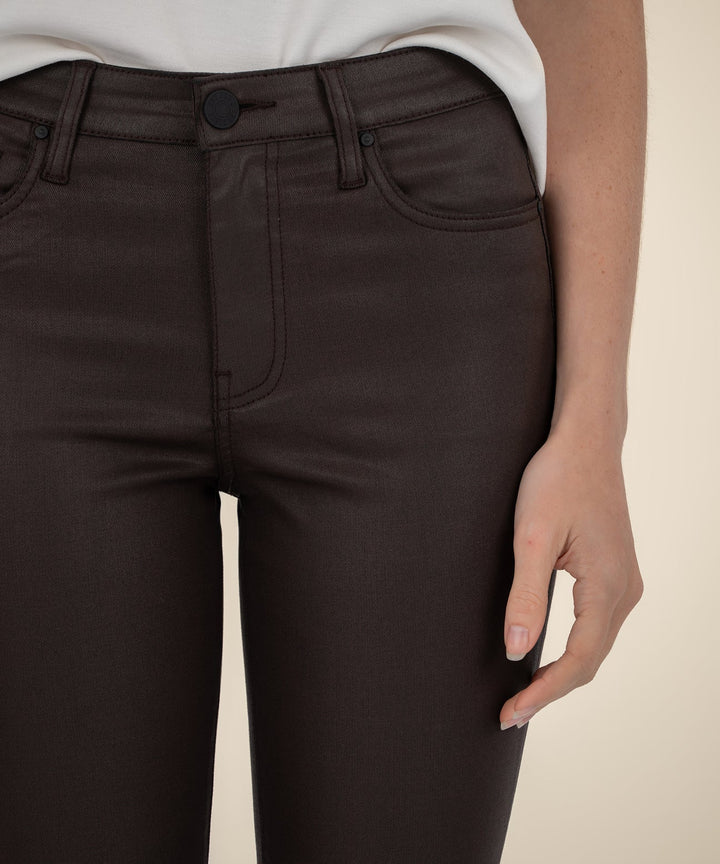 KELSEY COATED HIGH RISE ANKLE FLARE WITH RAW HEM-CHOCOLATE