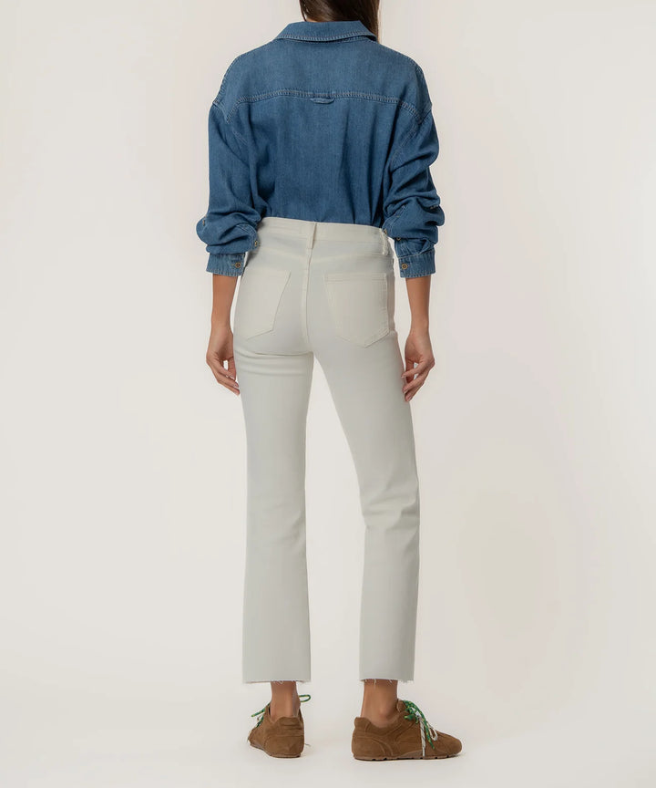 KELSEY HIGH RISE ANKLE FLARE WITH RAW HEM-ECRU