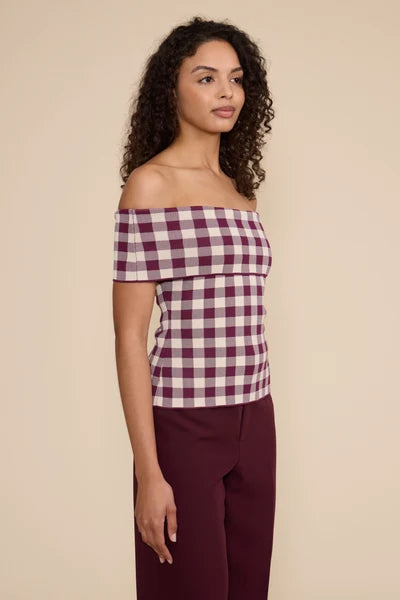 ILLA OFF SHOULDER KNIT TOP-PLUM CREAM