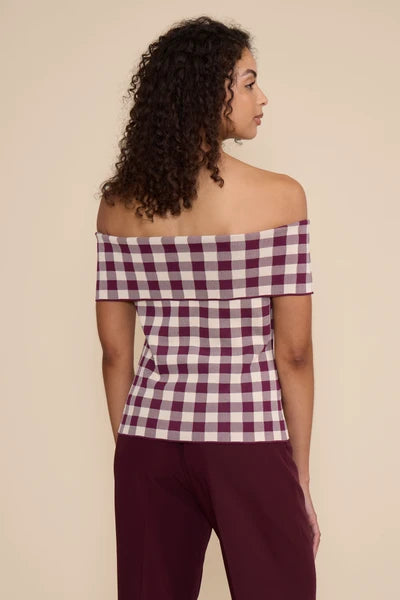 ILLA OFF SHOULDER KNIT TOP-PLUM CREAM