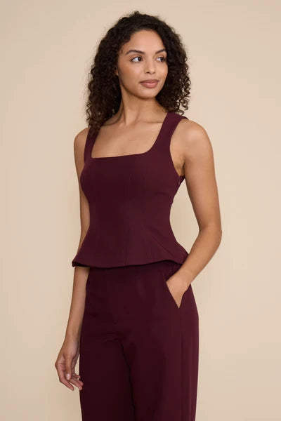 LEANNE PEPLUM TOP-WINE