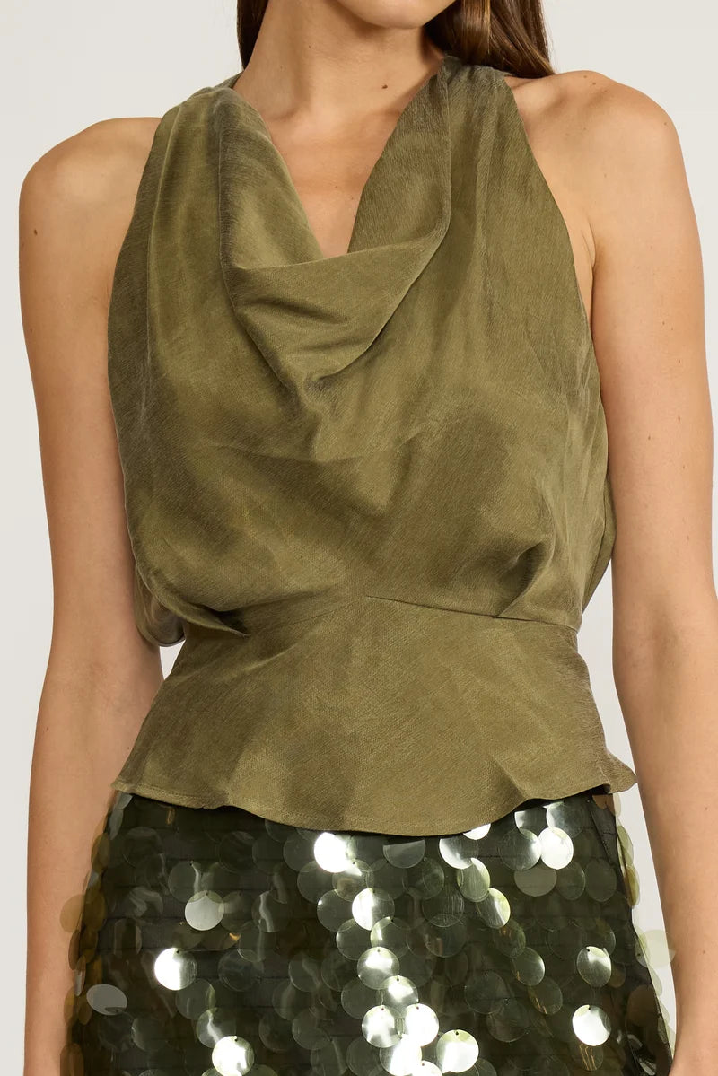 LEX HALTER WRAP TOP-OLIVE