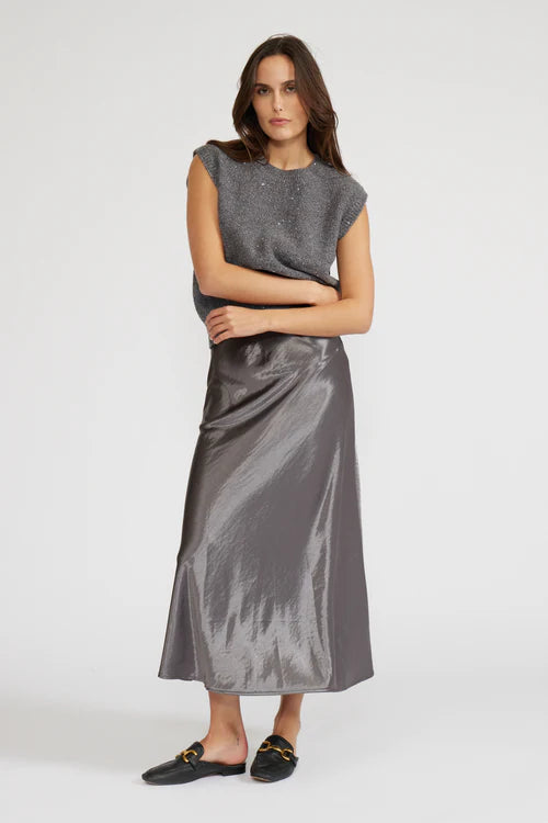 BARBARA SATIN SKIRT-PEWTER