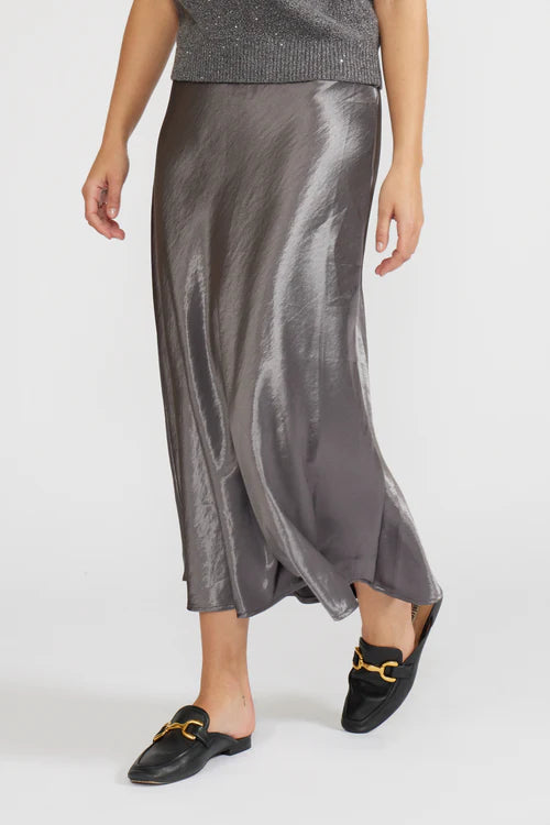 BARBARA SATIN SKIRT-PEWTER