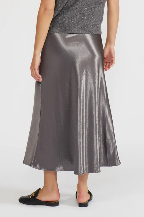 BARBARA SATIN SKIRT-PEWTER