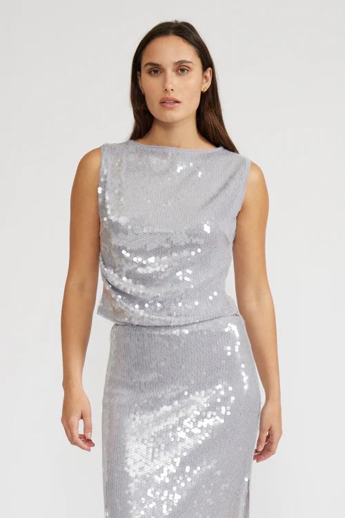 MICHELLE SEQUINED TOP-SILVER