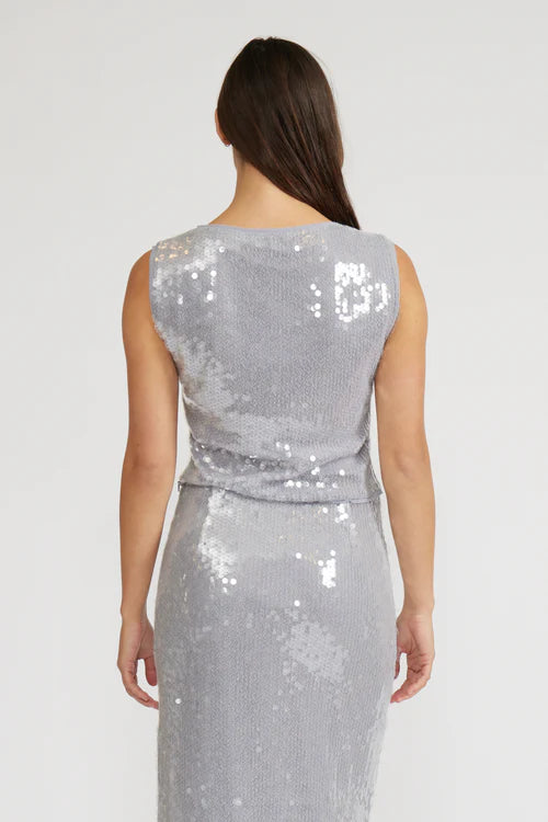 MICHELLE SEQUINED TOP-SILVER