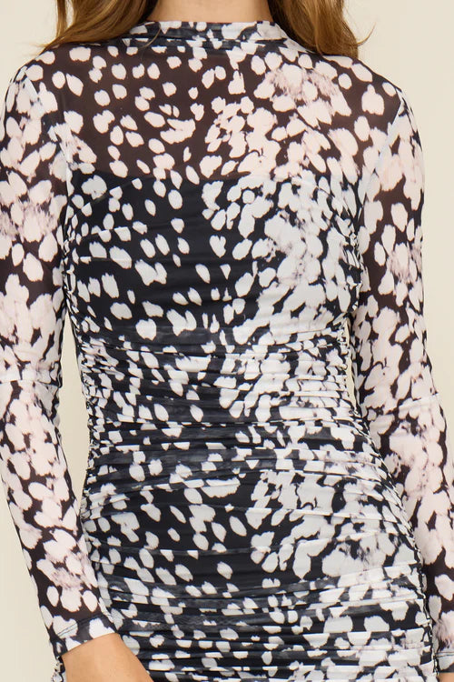 JOSEPHINE RUCHED DRESS-BLACK/WHITE