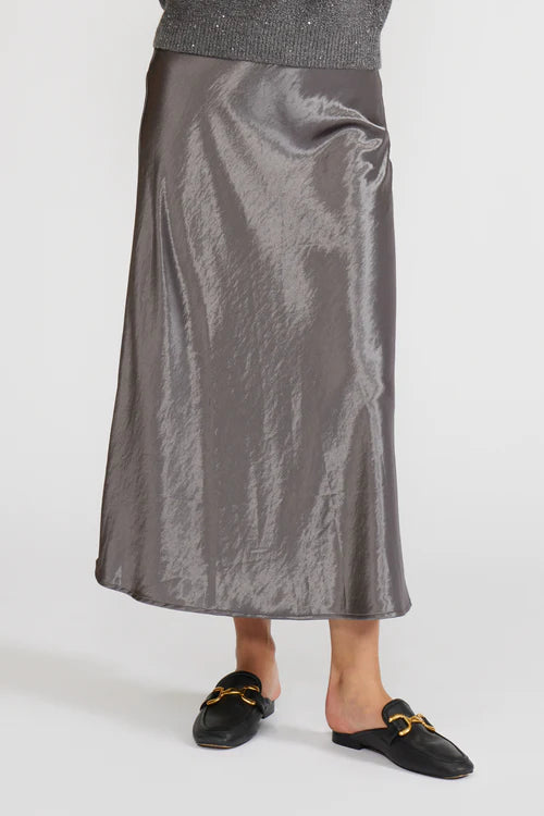 BARBARA SATIN SKIRT-PEWTER