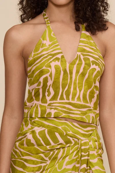FLORES HALTER TOP-GREEN MULTI