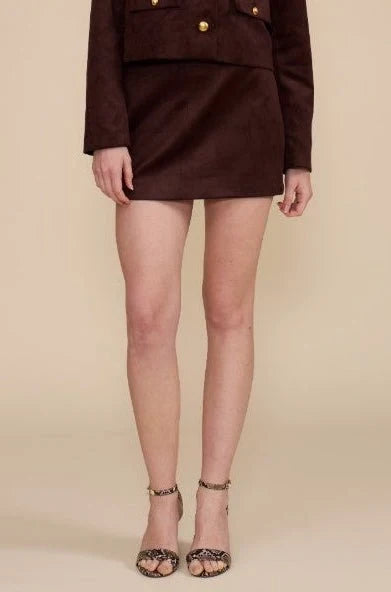 LIAN MINI FAUX SUEDE SKIRT-DARK BROWN