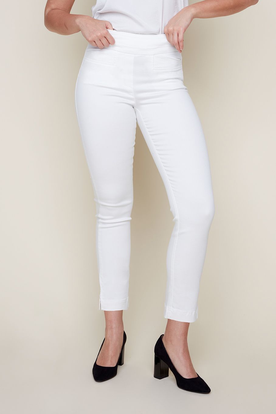 white pull on cigarette ankle pant
