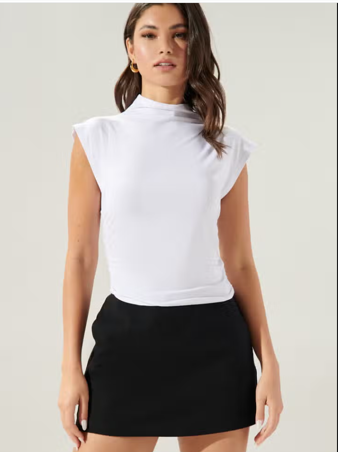 ON THE GO MOCK NECK JERSEY KNIT TOP-WHITE