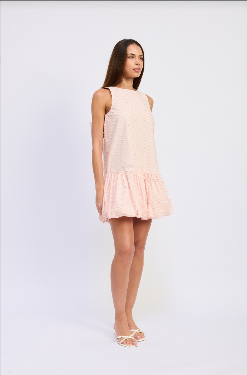 AURORA MINI DRESS-PEACH/IVORY