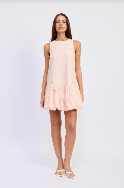 AURORA MINI DRESS-PEACH/IVORY