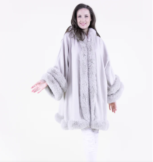 DOUBLE FUR TRIM HOODED COAT-BEIGE