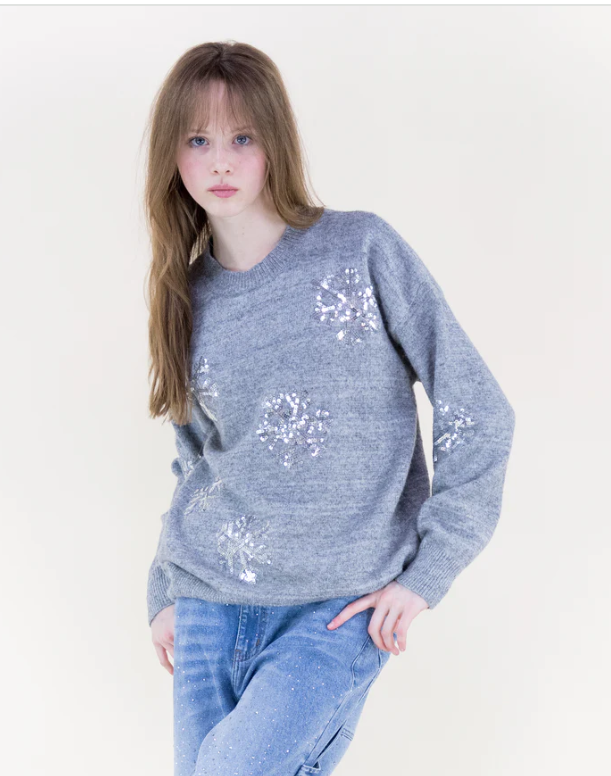 SEQUIN SNOWFLAKE SWEATER-GRAY