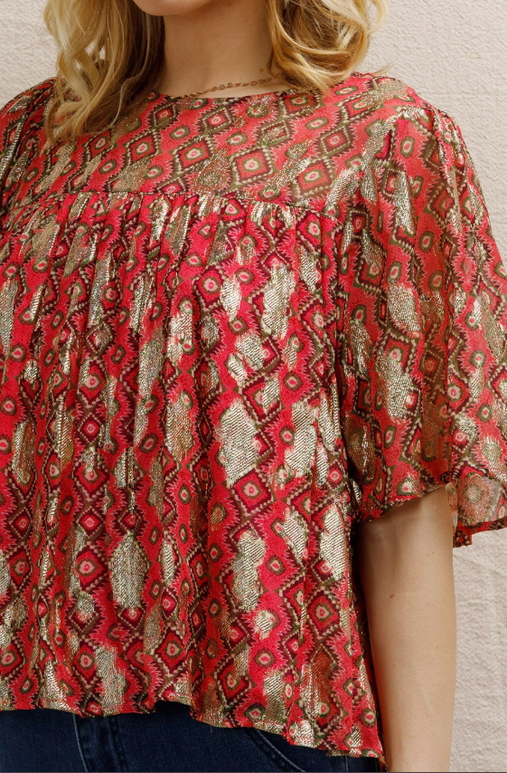 LUREX SPOTTED BLOUSE-PINK/MULTI